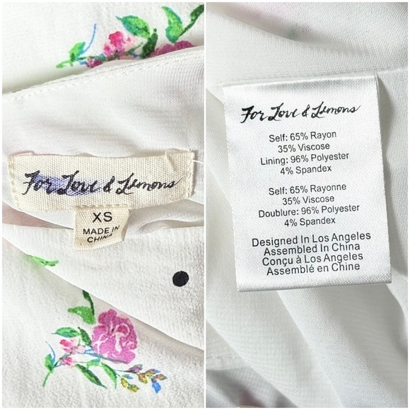 FOR LOVE LEMONS Floral Puff Sleeve Ruched Heart‎ Ruffle Belt Faux Wrap Dress XS - Picture 15 of 16